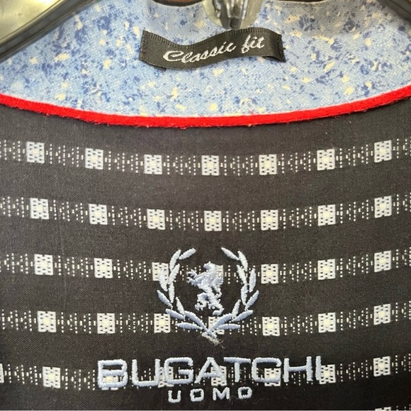 Bugatchi Uomo Classic Fit Navy Blue Print Button Down Size L - Picture 5 of 9